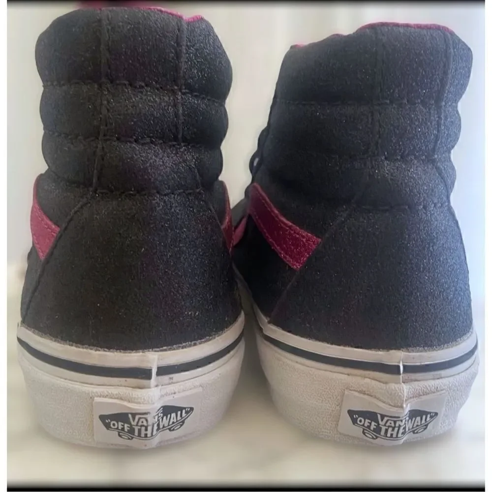 Vans Sk8-Hi Black And Pink Glitter High Top Sneakers Kids Size 2.5